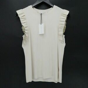 Melissa Nepton Juna Top Womens Small Cream‎ Ruffle Sleeve Ribbed Tank Blouse